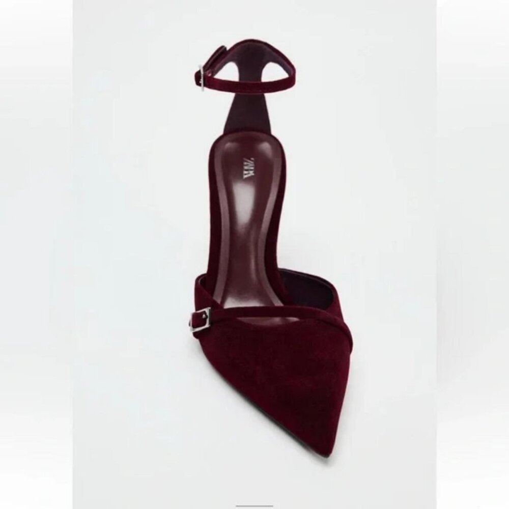 ZARA VELVET EFFECT THIN HEELED SHOES - Picture 3 of 5